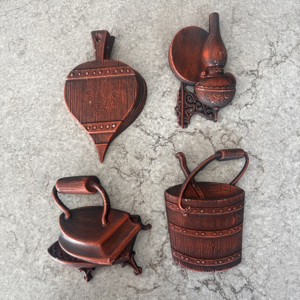 Vintage Hoda Metal Cast Iron Wall Art Farmhouse Kitchen Burnt Orange MCM Cottage